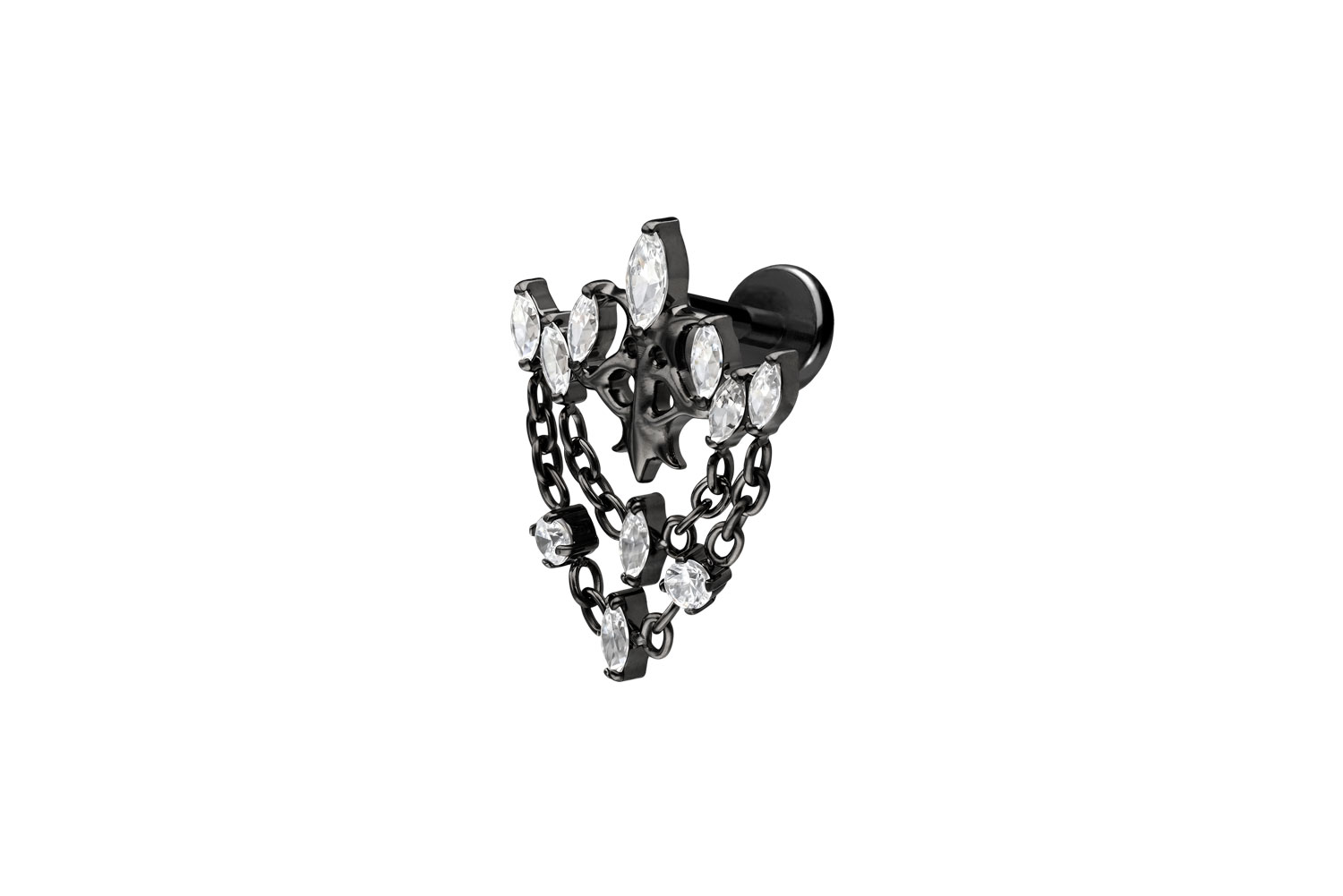 Titan Labret Piercing mit Push Fit GOTISCHE KRONE + KETTEN